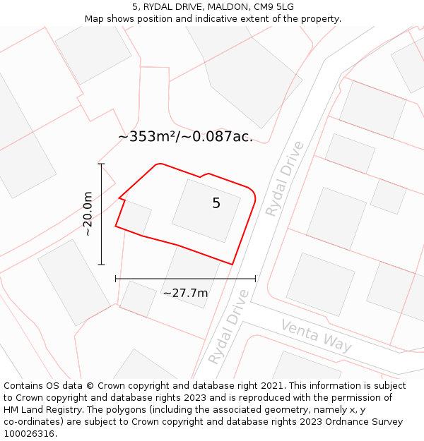 5, RYDAL DRIVE, MALDON, CM9 5LG: Plot and title map