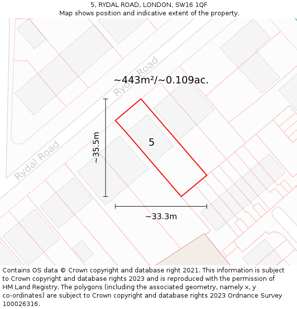5, RYDAL ROAD, LONDON, SW16 1QF: Plot and title map