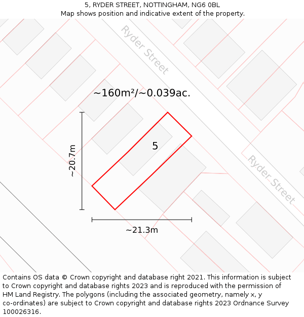 5, RYDER STREET, NOTTINGHAM, NG6 0BL: Plot and title map