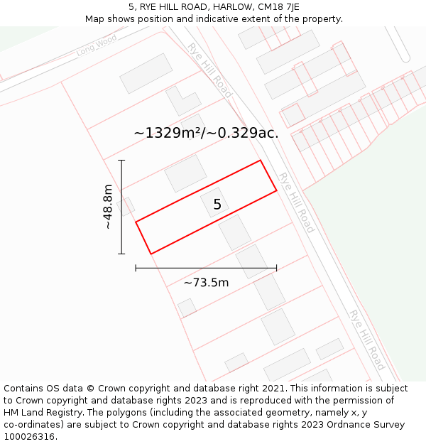 5, RYE HILL ROAD, HARLOW, CM18 7JE: Plot and title map