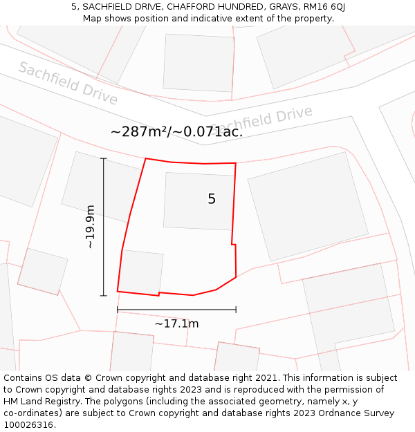 5, SACHFIELD DRIVE, CHAFFORD HUNDRED, GRAYS, RM16 6QJ: Plot and title map