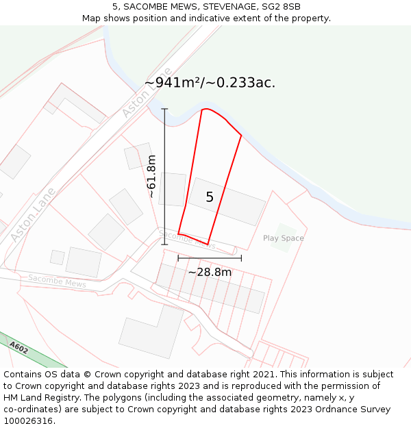 5, SACOMBE MEWS, STEVENAGE, SG2 8SB: Plot and title map