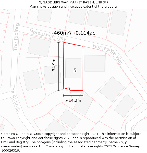 5, SADDLERS WAY, MARKET RASEN, LN8 3FP: Plot and title map