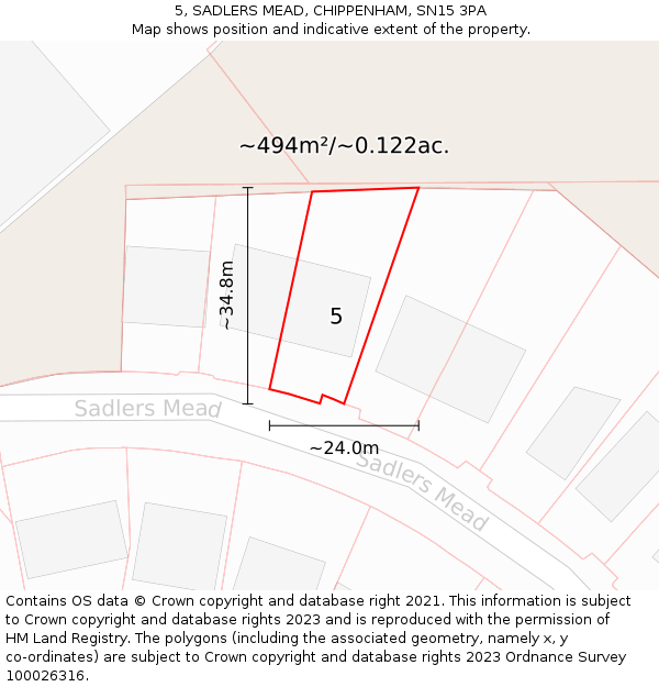 5, SADLERS MEAD, CHIPPENHAM, SN15 3PA: Plot and title map