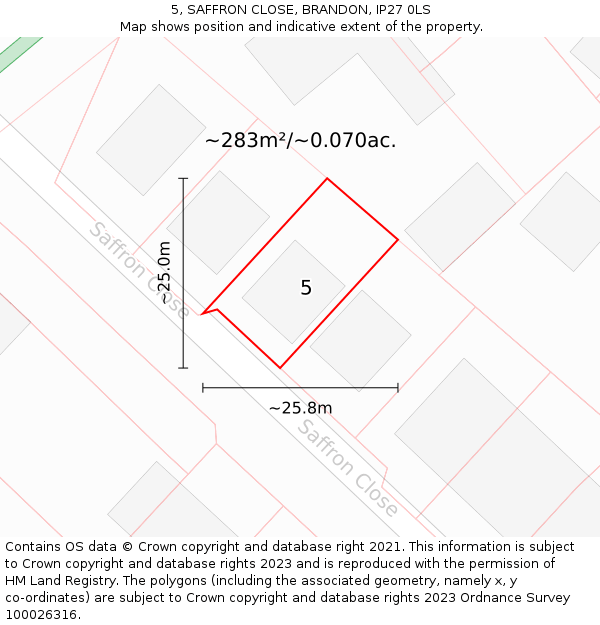5, SAFFRON CLOSE, BRANDON, IP27 0LS: Plot and title map