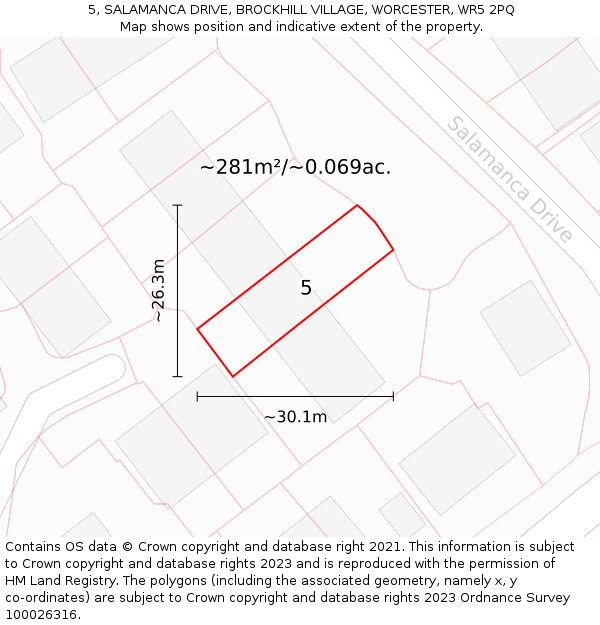 5, SALAMANCA DRIVE, BROCKHILL VILLAGE, WORCESTER, WR5 2PQ: Plot and title map