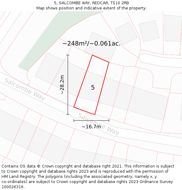 5, SALCOMBE WAY, REDCAR, TS10 2RB: Plot and title map