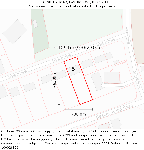 5, SALISBURY ROAD, EASTBOURNE, BN20 7UB: Plot and title map