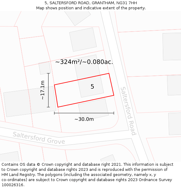 5, SALTERSFORD ROAD, GRANTHAM, NG31 7HH: Plot and title map