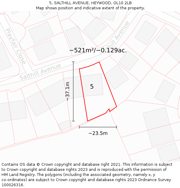 5, SALTHILL AVENUE, HEYWOOD, OL10 2LB: Plot and title map