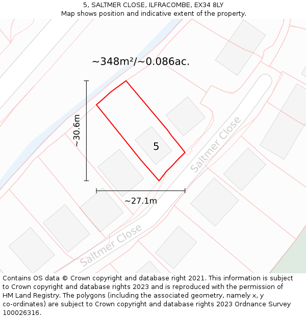 5, SALTMER CLOSE, ILFRACOMBE, EX34 8LY: Plot and title map