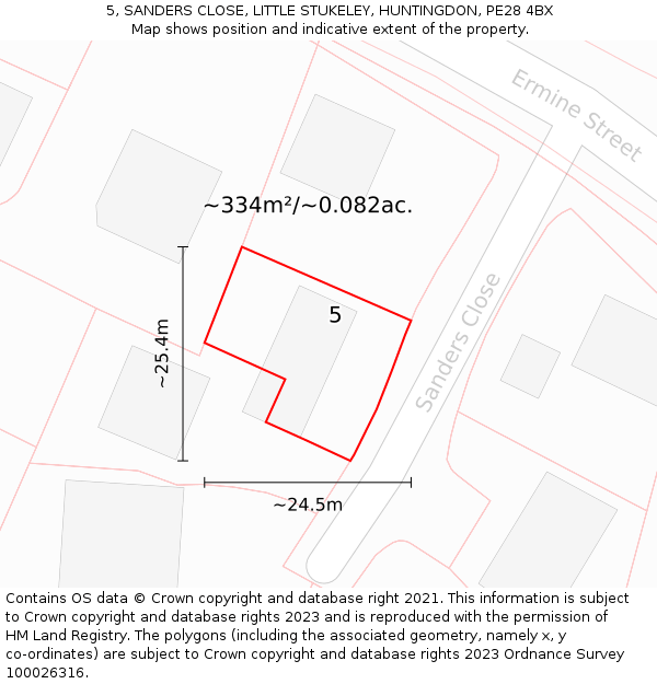 5, SANDERS CLOSE, LITTLE STUKELEY, HUNTINGDON, PE28 4BX: Plot and title map