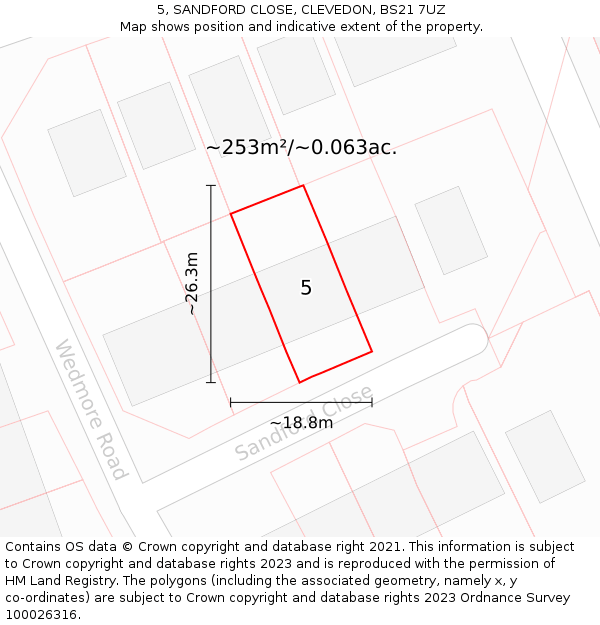 5, SANDFORD CLOSE, CLEVEDON, BS21 7UZ: Plot and title map