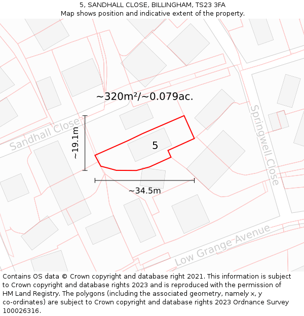 5, SANDHALL CLOSE, BILLINGHAM, TS23 3FA: Plot and title map