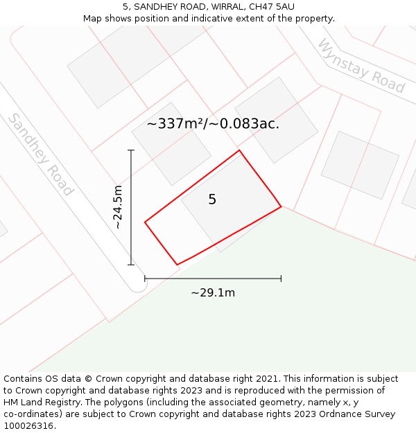 5, SANDHEY ROAD, WIRRAL, CH47 5AU: Plot and title map