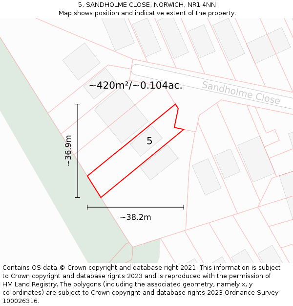 5, SANDHOLME CLOSE, NORWICH, NR1 4NN: Plot and title map