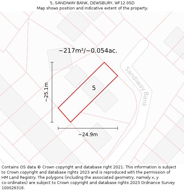 5, SANDIWAY BANK, DEWSBURY, WF12 0SD: Plot and title map