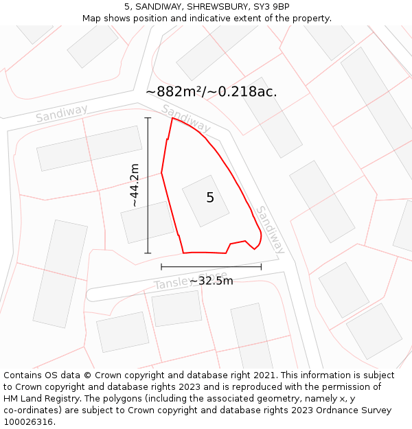 5, SANDIWAY, SHREWSBURY, SY3 9BP: Plot and title map