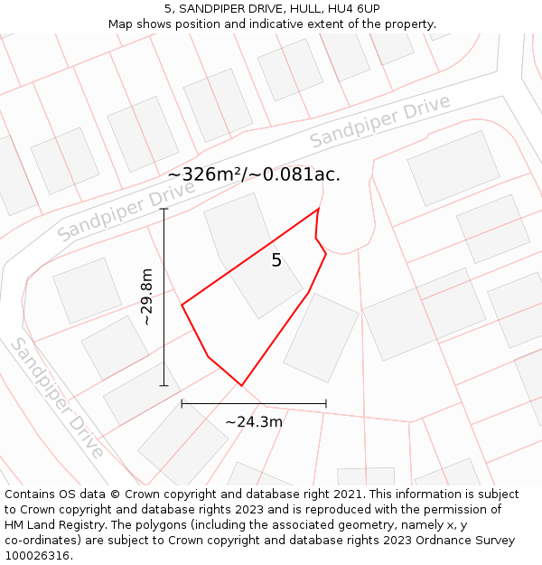 5, SANDPIPER DRIVE, HULL, HU4 6UP: Plot and title map