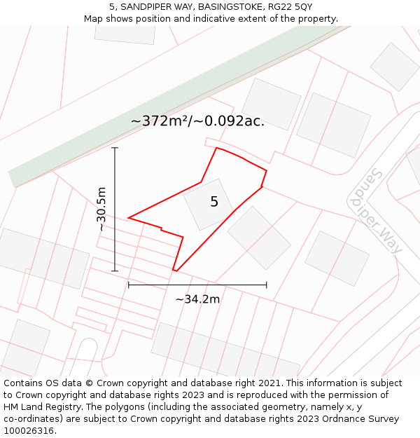 5, SANDPIPER WAY, BASINGSTOKE, RG22 5QY: Plot and title map