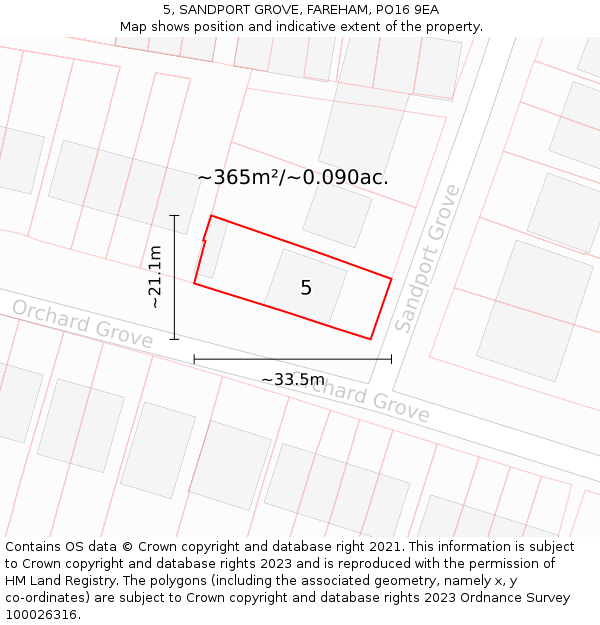 5, SANDPORT GROVE, FAREHAM, PO16 9EA: Plot and title map