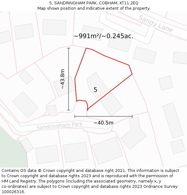 5, SANDRINGHAM PARK, COBHAM, KT11 2EQ: Plot and title map