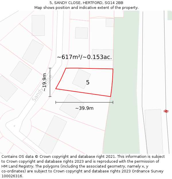 5, SANDY CLOSE, HERTFORD, SG14 2BB: Plot and title map