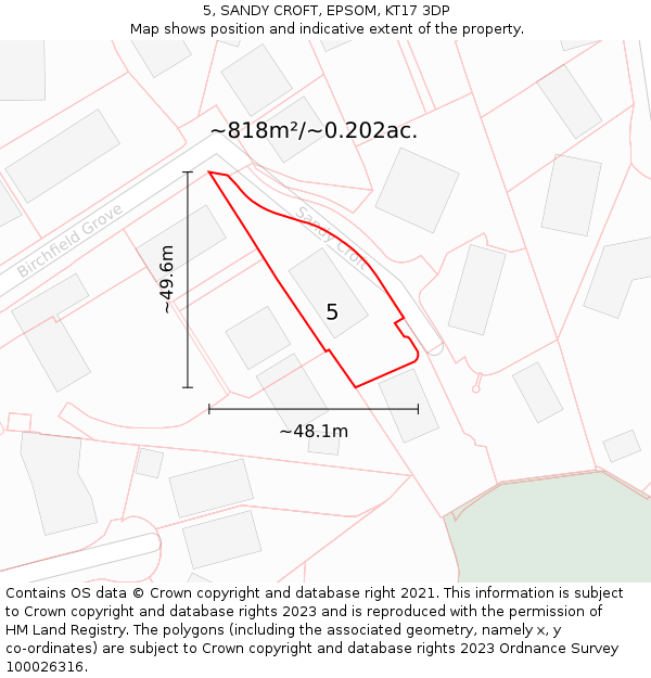 5, SANDY CROFT, EPSOM, KT17 3DP: Plot and title map