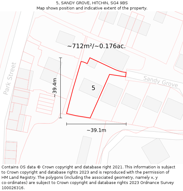 5, SANDY GROVE, HITCHIN, SG4 9BS: Plot and title map