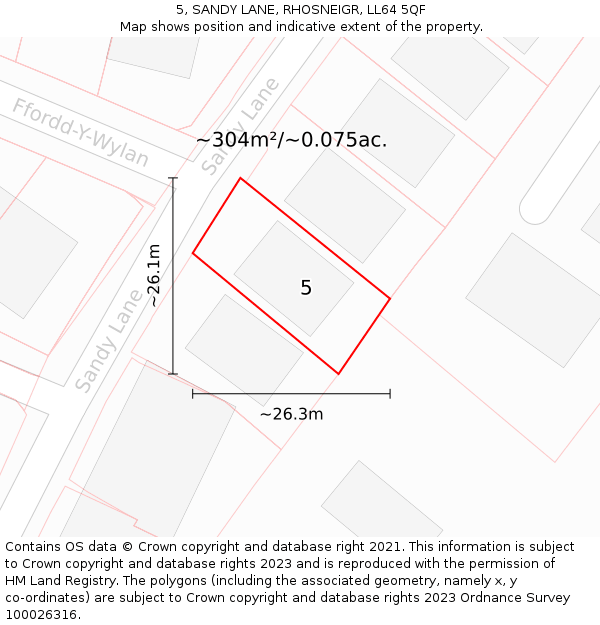 5, SANDY LANE, RHOSNEIGR, LL64 5QF: Plot and title map