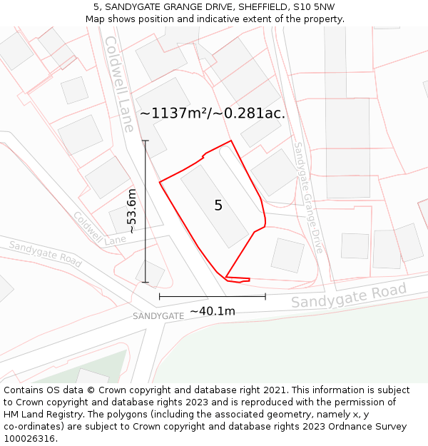 5, SANDYGATE GRANGE DRIVE, SHEFFIELD, S10 5NW: Plot and title map
