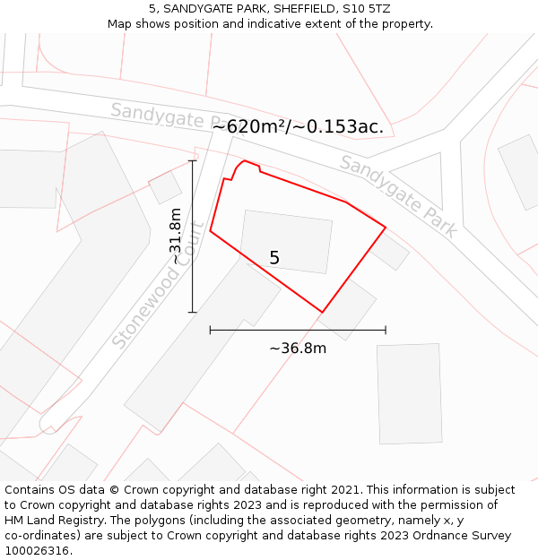 5, SANDYGATE PARK, SHEFFIELD, S10 5TZ: Plot and title map