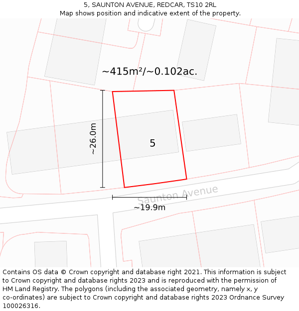 5, SAUNTON AVENUE, REDCAR, TS10 2RL: Plot and title map