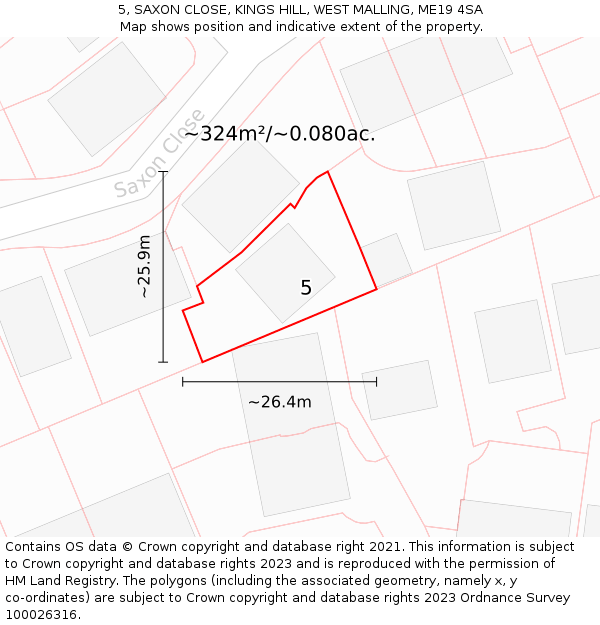 5, SAXON CLOSE, KINGS HILL, WEST MALLING, ME19 4SA: Plot and title map