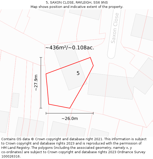 5, SAXON CLOSE, RAYLEIGH, SS6 9NS: Plot and title map