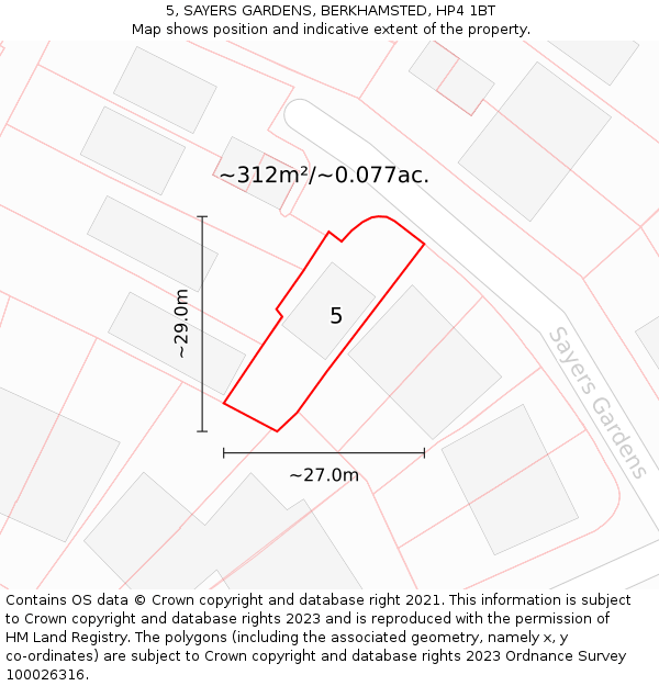 5, SAYERS GARDENS, BERKHAMSTED, HP4 1BT: Plot and title map