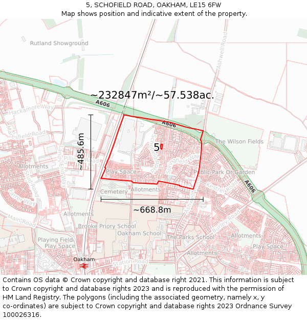 5, SCHOFIELD ROAD, OAKHAM, LE15 6FW: Plot and title map