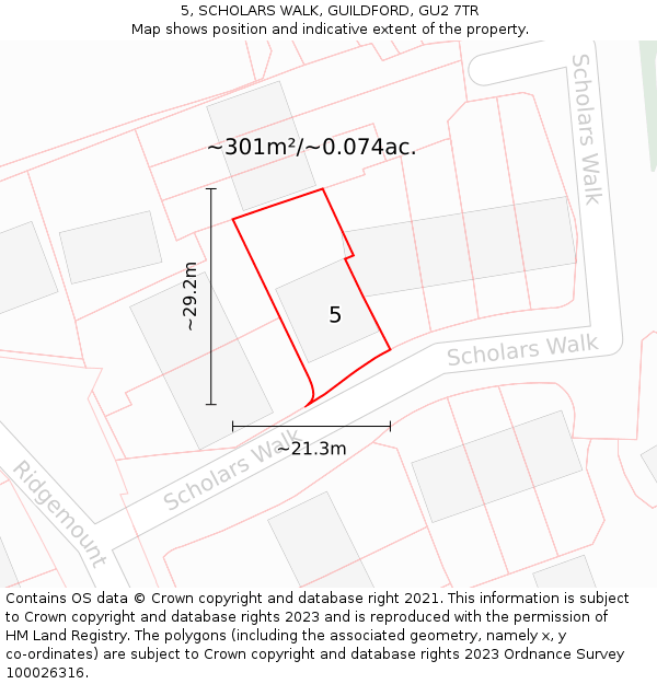 5, SCHOLARS WALK, GUILDFORD, GU2 7TR: Plot and title map