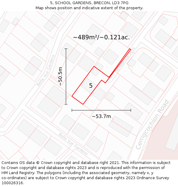 5, SCHOOL GARDENS, BRECON, LD3 7PG: Plot and title map