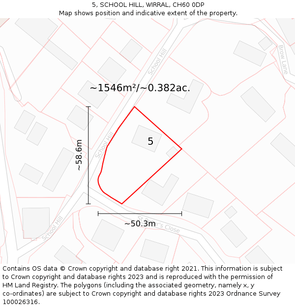 5, SCHOOL HILL, WIRRAL, CH60 0DP: Plot and title map