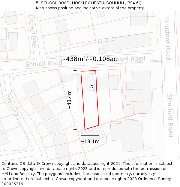 5, SCHOOL ROAD, HOCKLEY HEATH, SOLIHULL, B94 6QH: Plot and title map