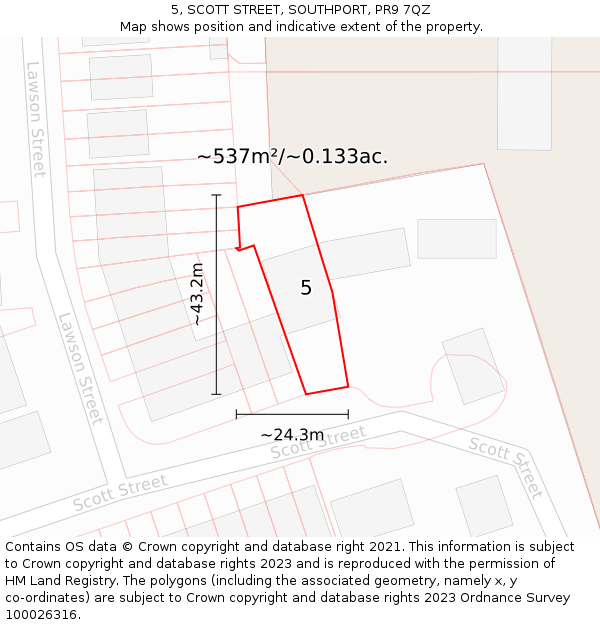 5, SCOTT STREET, SOUTHPORT, PR9 7QZ: Plot and title map