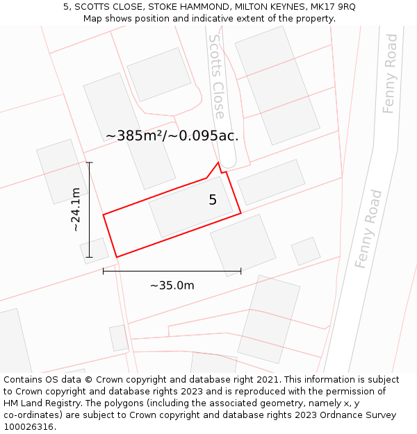 5, SCOTTS CLOSE, STOKE HAMMOND, MILTON KEYNES, MK17 9RQ: Plot and title map