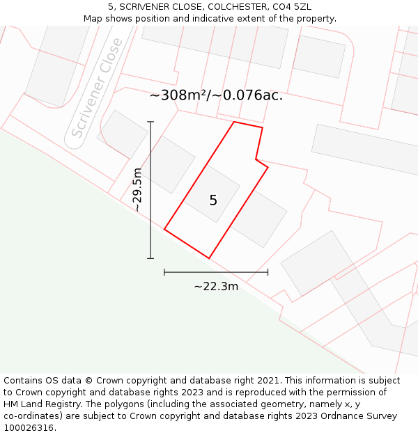 5, SCRIVENER CLOSE, COLCHESTER, CO4 5ZL: Plot and title map