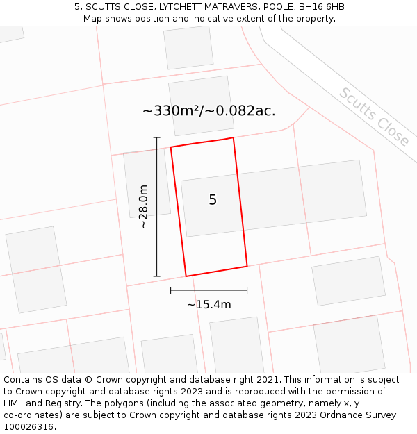 5, SCUTTS CLOSE, LYTCHETT MATRAVERS, POOLE, BH16 6HB: Plot and title map