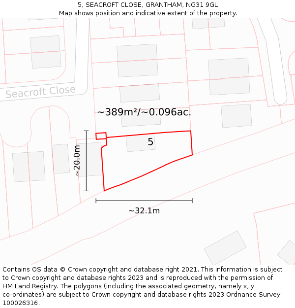 5, SEACROFT CLOSE, GRANTHAM, NG31 9GL: Plot and title map