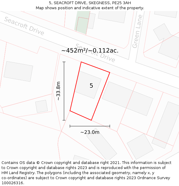 5, SEACROFT DRIVE, SKEGNESS, PE25 3AH: Plot and title map