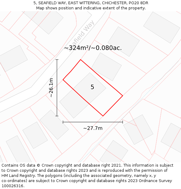 5, SEAFIELD WAY, EAST WITTERING, CHICHESTER, PO20 8DR: Plot and title map