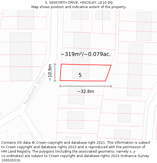 5, SEAFORTH DRIVE, HINCKLEY, LE10 0XJ: Plot and title map