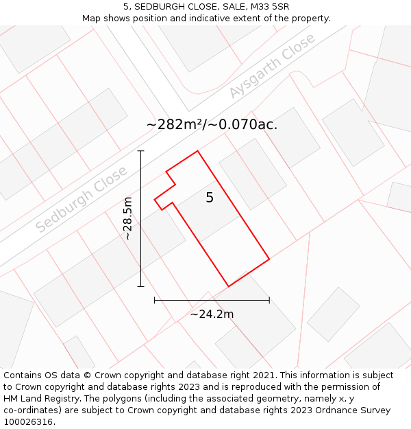 5, SEDBURGH CLOSE, SALE, M33 5SR: Plot and title map